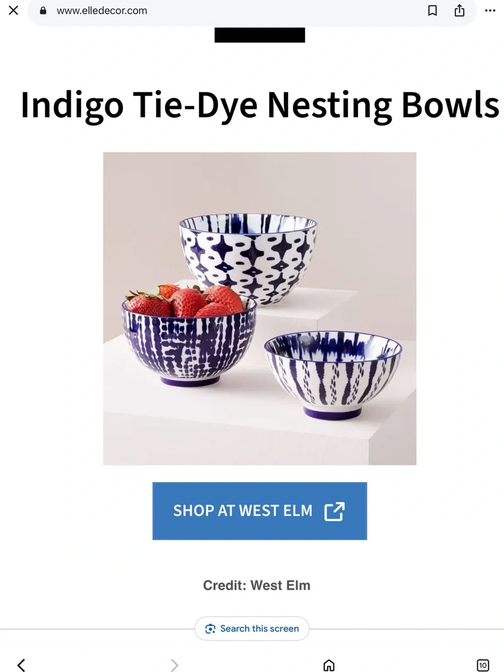 West Elm Indigo Tie Dye Small Nesting Bowls Set of 3 Prep Bowl Cobalt Blue White